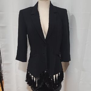 Cinq à Sept Elegant Black Blazer with Fringe